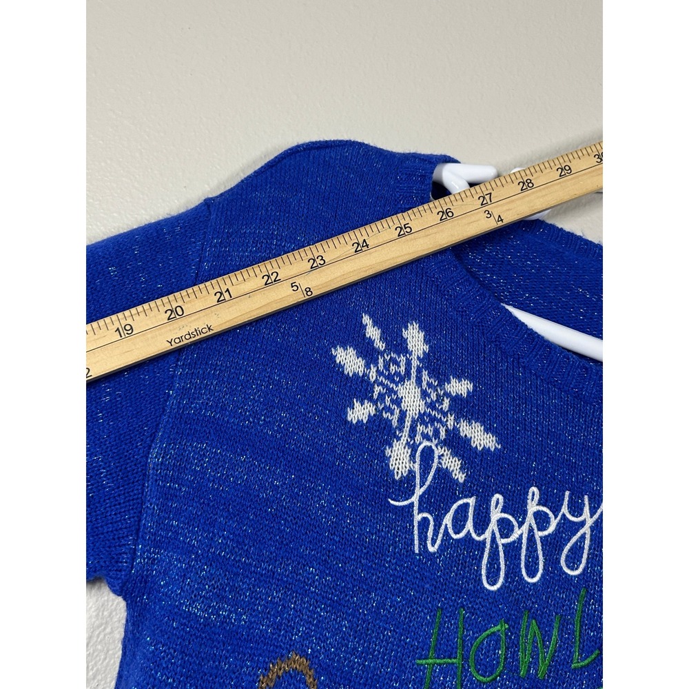 Isabella's Closet Blue Happy Howlidays Dachshund Sparkle Sweater Large - Picture 9 of 12